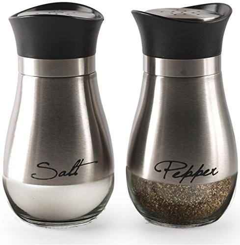 ''Circleware 68255 Cafe Contempo Elegant Glass Salt and Pepper Shakers Dispenser, Clear Bottom JAR Bo