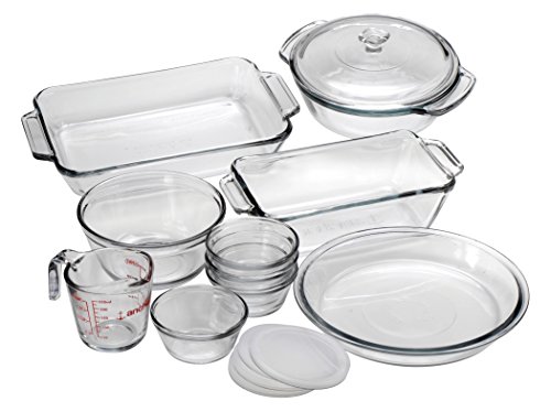 ''Anchor Hocking Oven Basics 15-Piece GLASS Bakeware Set with Casserole Dish, Pie Plate, Measuring Cu