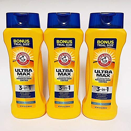 3 Arm & Hammer Ultra Max 3-in-1 SHAMPOO Conditioner Body Wash Cool Water 12 oz.